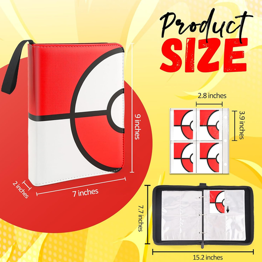 Card Binder 4 Pocket, Trading Card Holder Fits 400 Cards with 50 Removable Sleeves, Large Capacity & Waterproof Zipper Album Holder for Trading Card Collector, Portable Collection Card Album for Cards