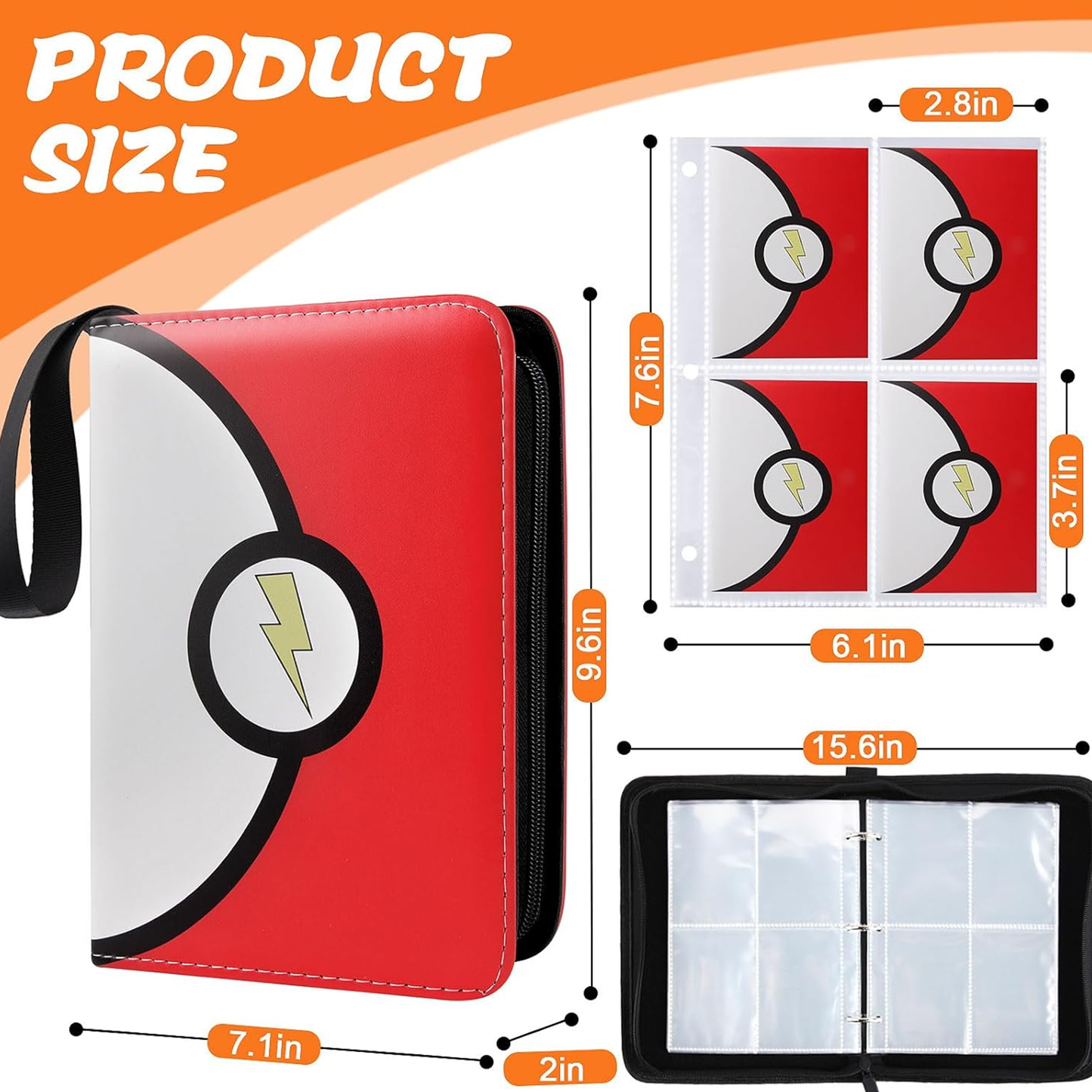 4-Pocket Card Binder, 400-Card Trading Card Holder with 50 Removable Sleeves, Large-Capacity Waterproof Zipper Album for Collectors, Portable Game Card & Credit Card Organizer Book - Red