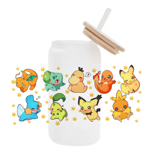 Cute Cartoon Pokemon Pikachu UV DTF Transfer Glass Sticker Waterproof Transfers Decals For 16oz Glass Cup Wrap Stickers