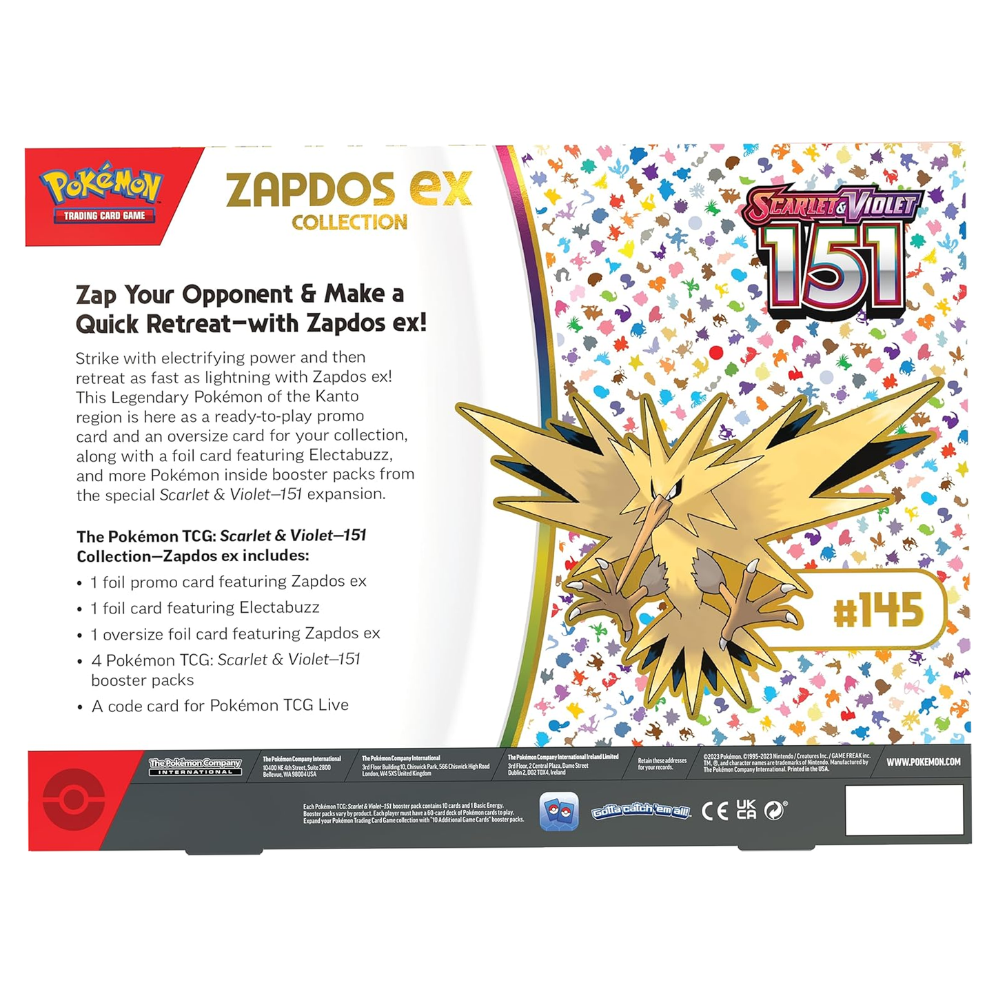 Pokemon TCG Scarlet & Violet 3.5 Pokemon 151 Zapdos Ex Box