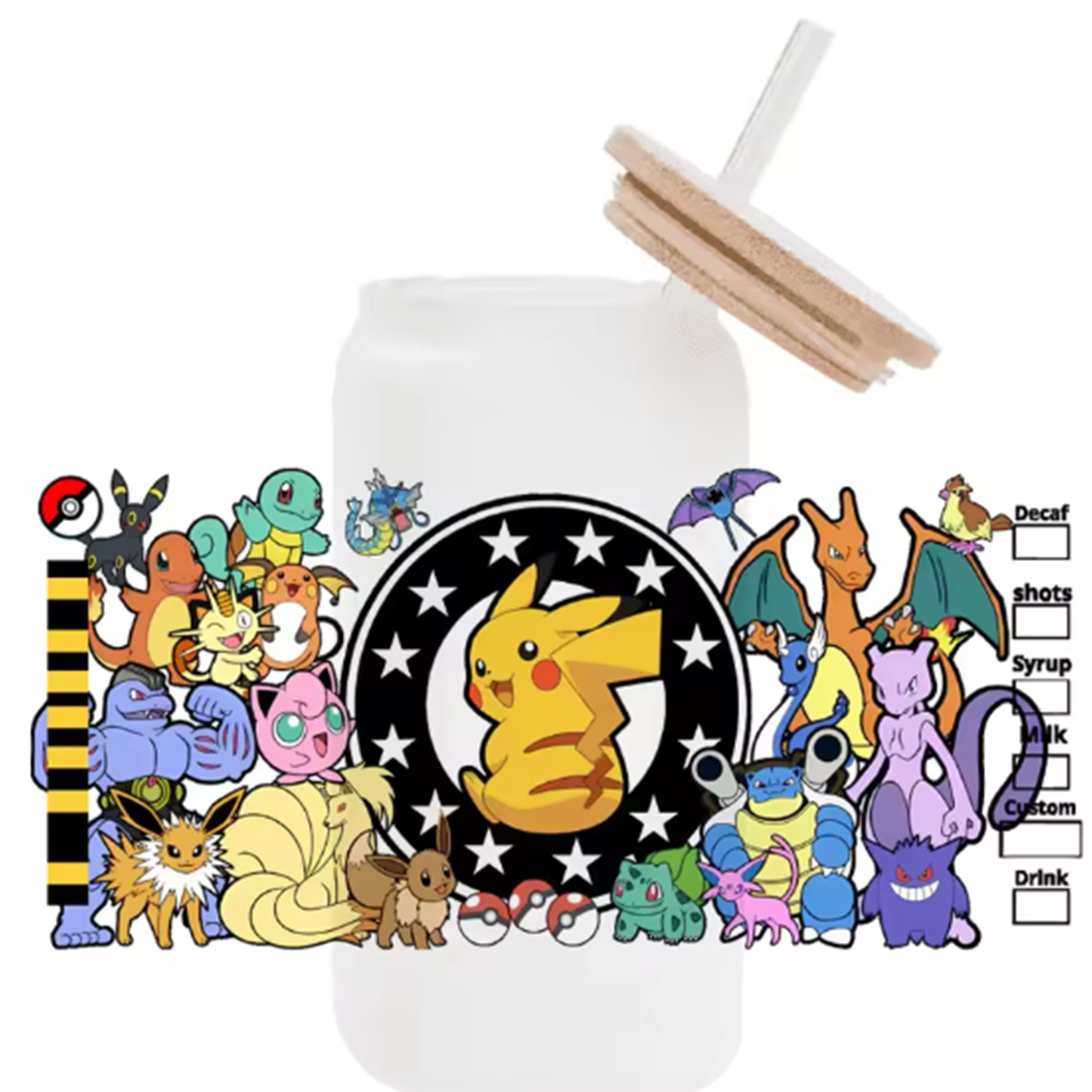 Cute Cartoon Pokemon Pikachu UV DTF Transfer Glass Sticker Waterproof Transfers Decals For 16oz Glass Cup Wrap Stickers