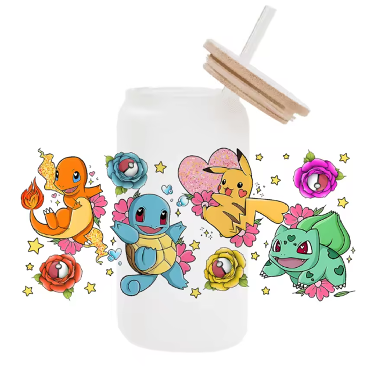 Cute Cartoon Pokemon Pikachu UV DTF Transfer Glass Sticker Waterproof Transfers Decals For 16oz Glass Cup Wrap Stickers