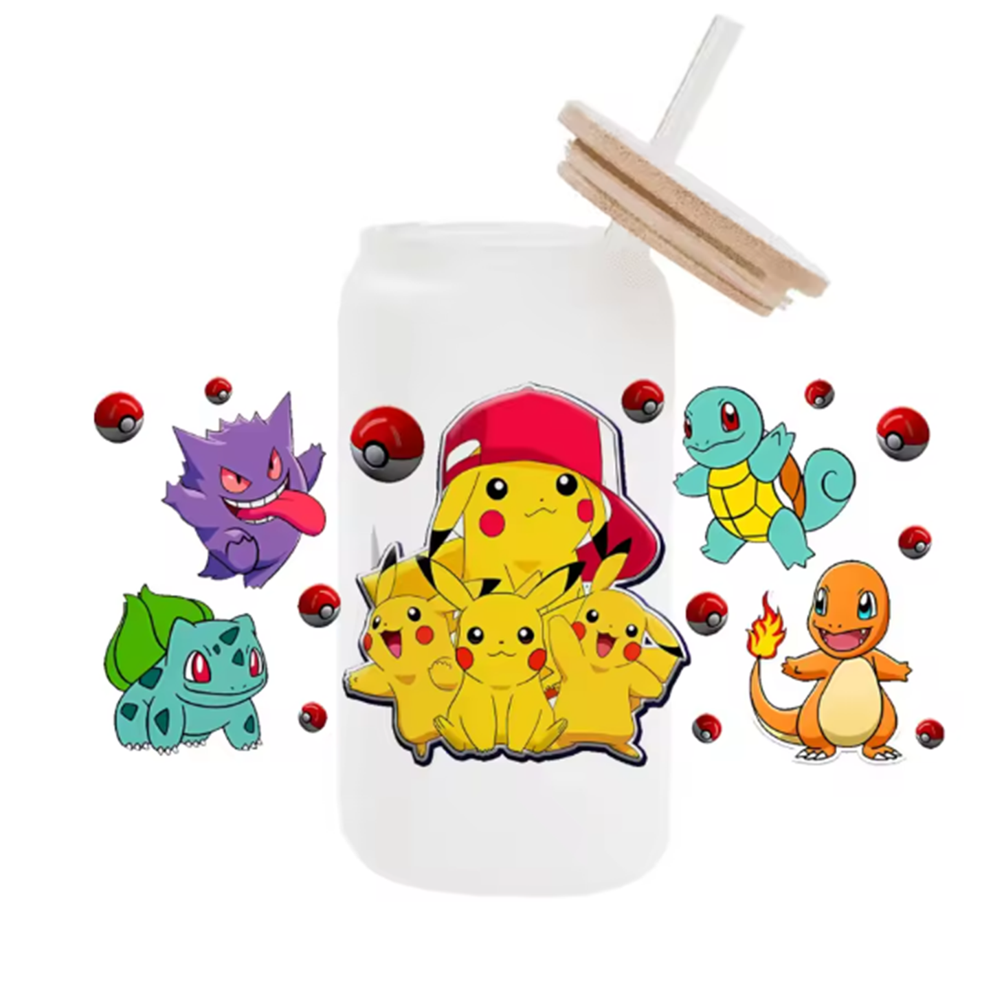 Cute Cartoon Pokemon Pikachu UV DTF Transfer Glass Sticker Waterproof Transfers Decals For 16oz Glass Cup Wrap Stickers