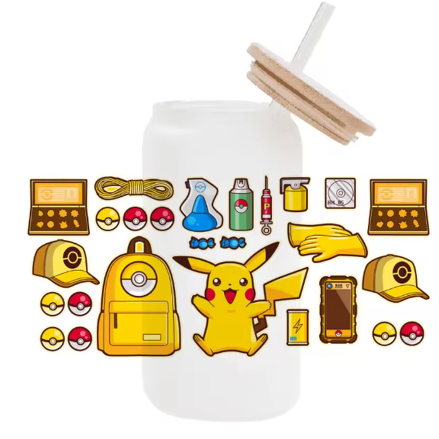 Cute Cartoon Pokemon Pikachu UV DTF Transfer Glass Sticker Waterproof Transfers Decals For 16oz Glass Cup Wrap Stickers