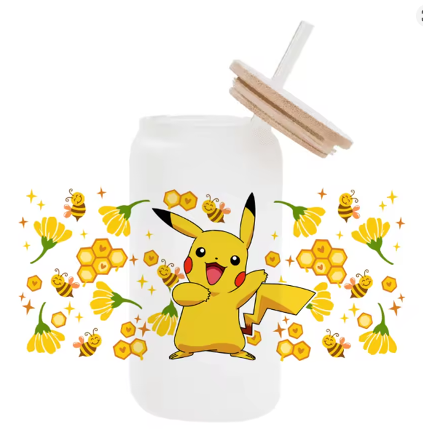 Cute Cartoon Pokemon Pikachu UV DTF Transfer Glass Sticker Waterproof Transfers Decals For 16oz Glass Cup Wrap Stickers