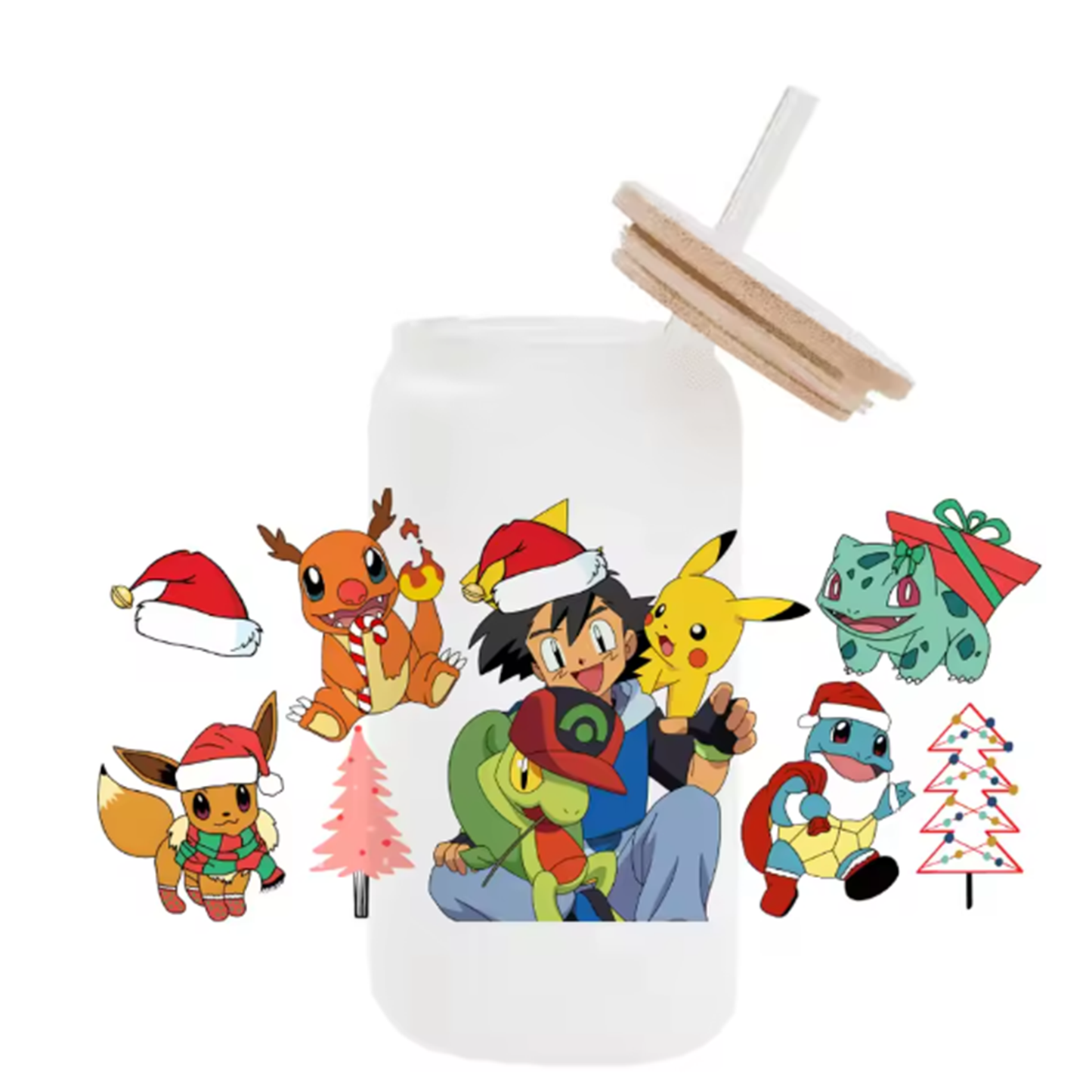 Cute Cartoon Pokemon Pikachu UV DTF Transfer Glass Sticker Waterproof Transfers Decals For 16oz Glass Cup Wrap Stickers