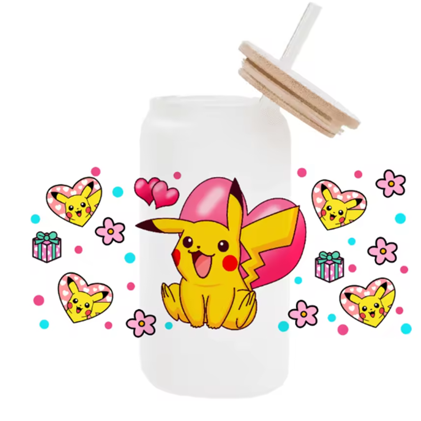 Cute Cartoon Pokemon Pikachu UV DTF Transfer Glass Sticker Waterproof Transfers Decals For 16oz Glass Cup Wrap Stickers