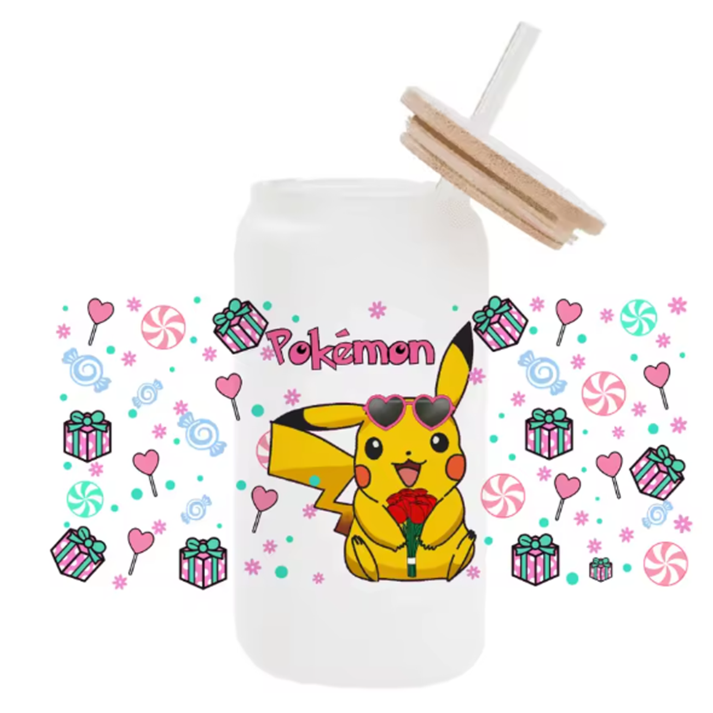 Cute Cartoon Pokemon Pikachu UV DTF Transfer Glass Sticker Waterproof Transfers Decals For 16oz Glass Cup Wrap Stickers