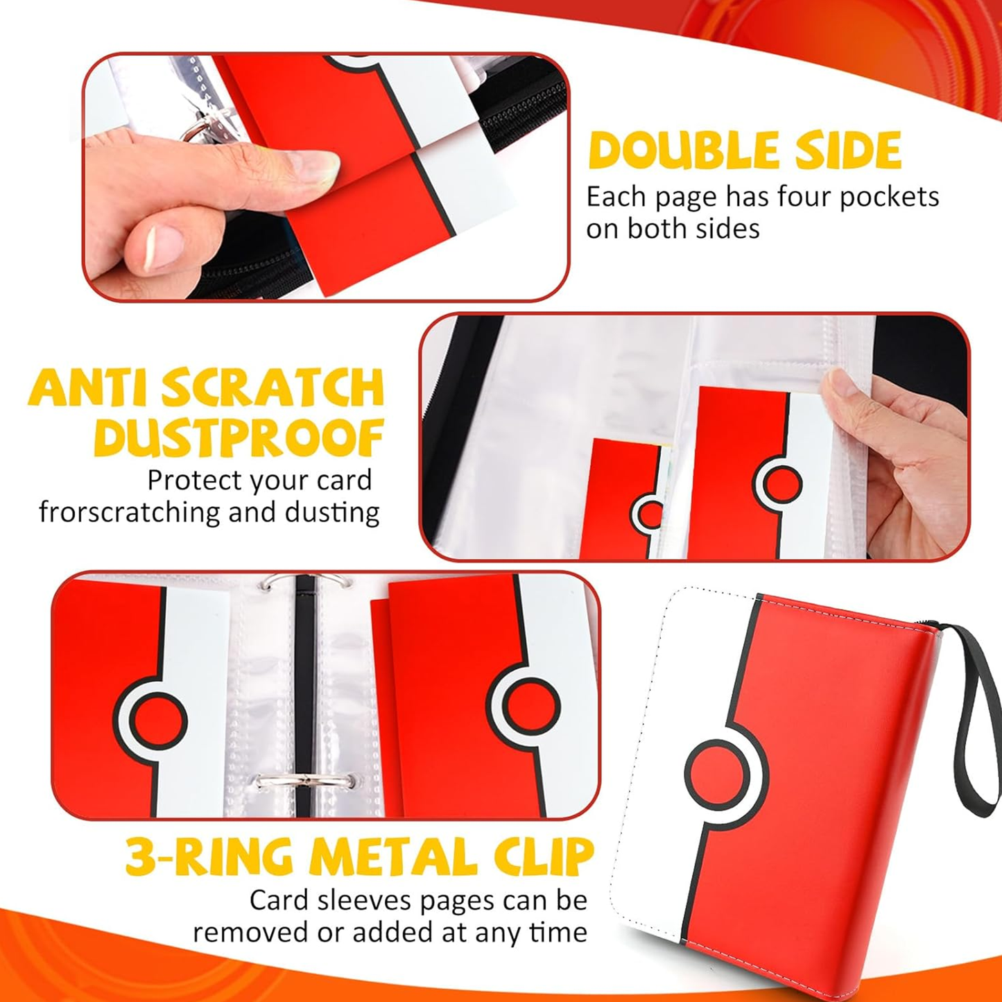 Collectible Trading Card Binder, 400 Pockets Card Holder with 50 Removable Sleeves, Portable Collection Binder Album Book Case Storage, Zipper Card Protective Sleeves for TCG, Sports Card