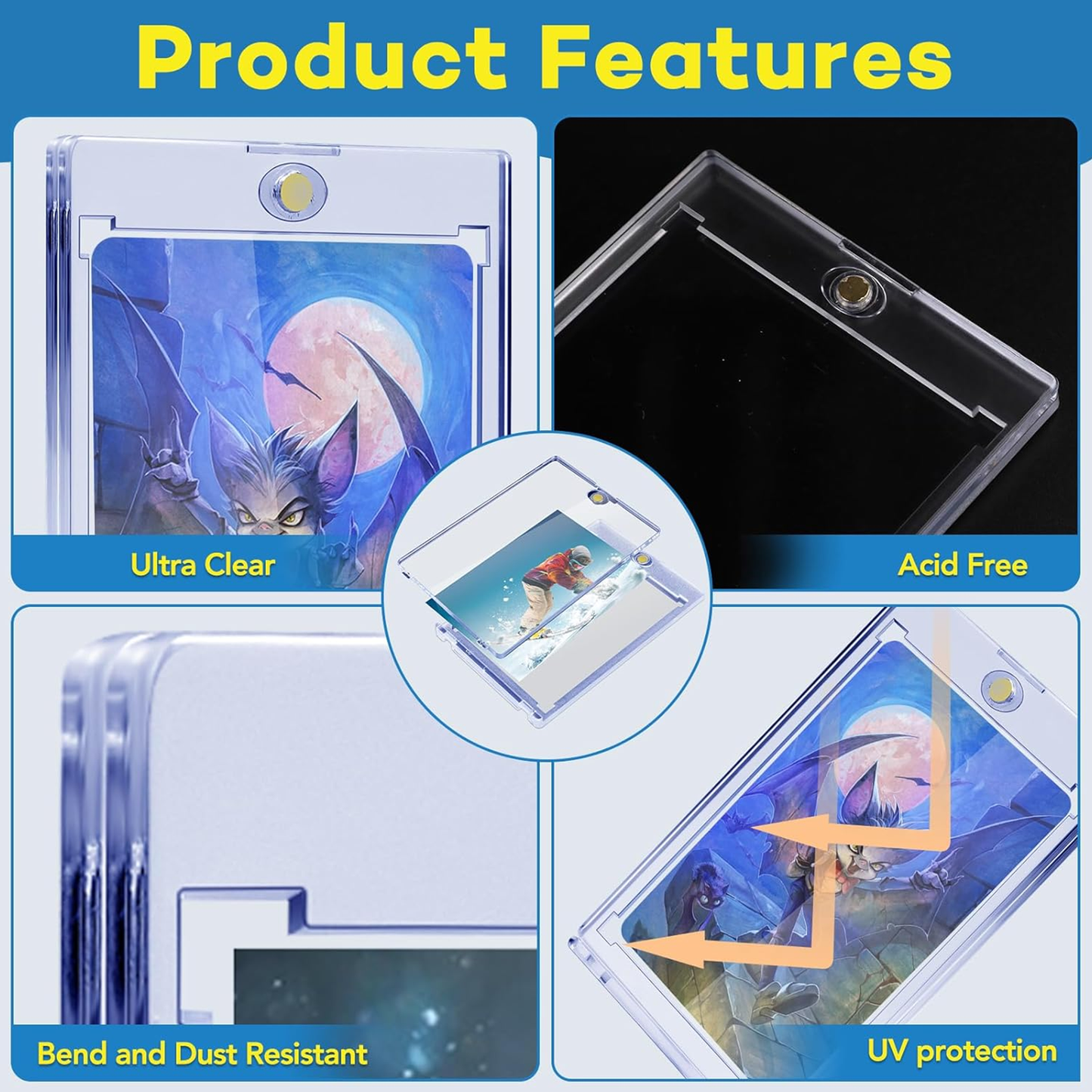 Magnetic Card Holders, 35pt One Touch Card Holder, U-V Protection Hard Plastic Case for Trading Cards, Display Case for Sports, Baseball, Football, Game Cards