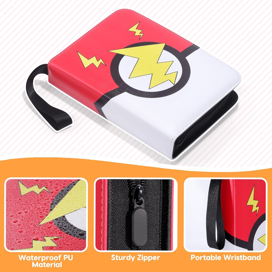 Card Binder 4-Pocket, Trading Card Collector with 50 Removable Sleeves, 400 Cards Pocket Portable Album Holder Book(Red)