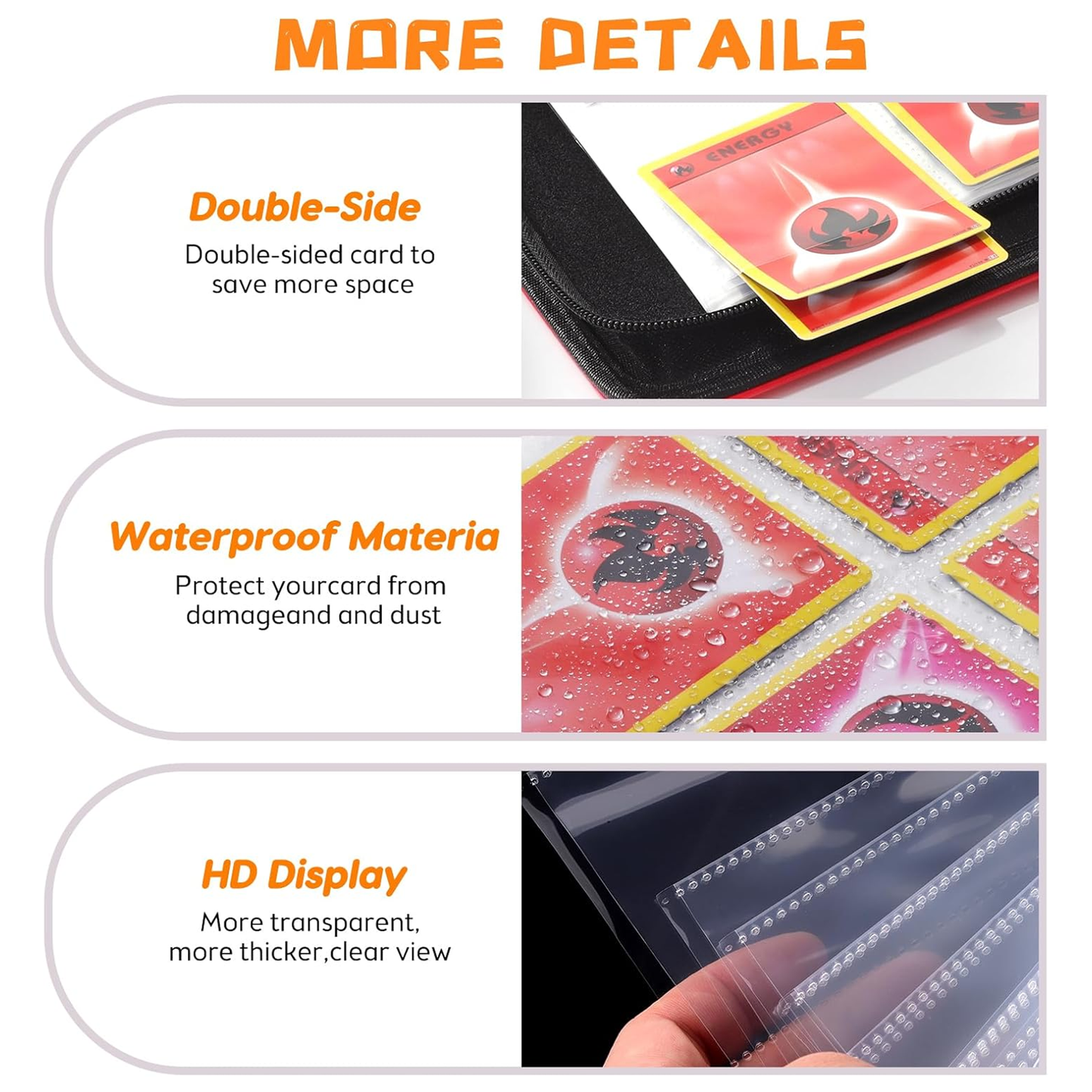 Card Binder 4-Pocket, Trading Card Collector with 50 Removable Sleeves, 400 Cards Pocket Portable Album Holder Book(Red)