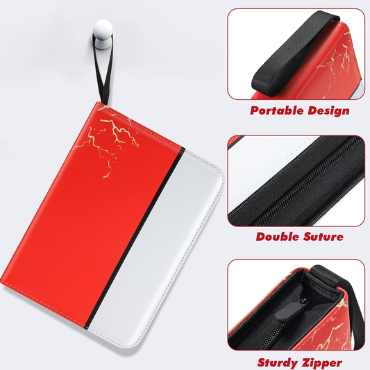 Trading Card Binder, 4 Pocket 400 Cards Holder with 50 Removable Sleeves Display Storage Collector Album Compatible with Pokemon Cards TCG Game Football Sports Cards Red
