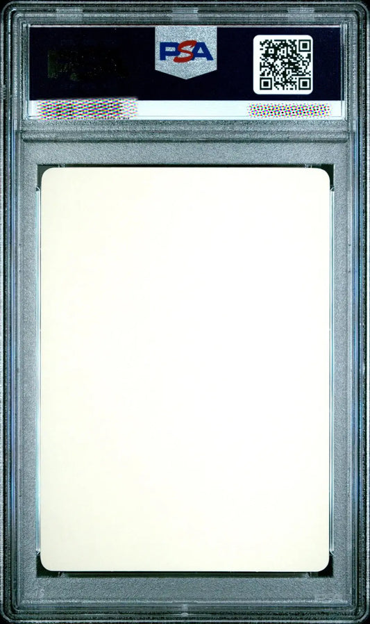 Trading card in a PSA protective case with a white back
