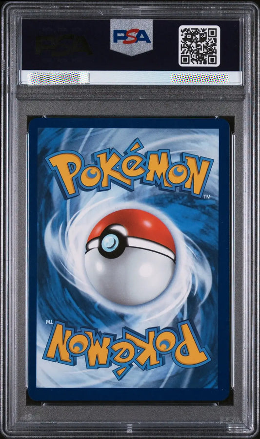 Pokémon trading card in a PSA protective case with a blue background