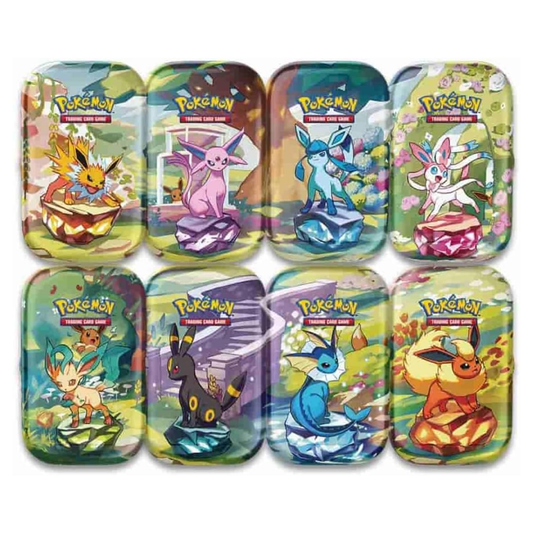 POKEMON TCG: SCARLET & VIOLET: PRISMATIC EVOLUTIONS MINI TIN DISPLAY (8ct) - 2 Packs Per Tin