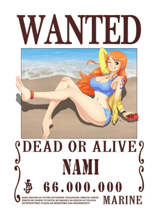 One Piece Nami Wanted Poster Dead or Alive Anime Wall Art Pirate Print Vintage Decor - PokeTCG