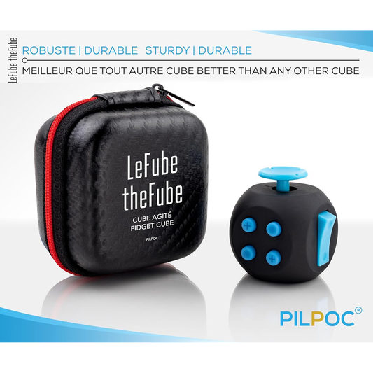 PILPOC theFube Fidget Cube – 6-Sided Stress Relief Infinity Cube for Adults & Kids with Carry Case (Midnight Sapphire)