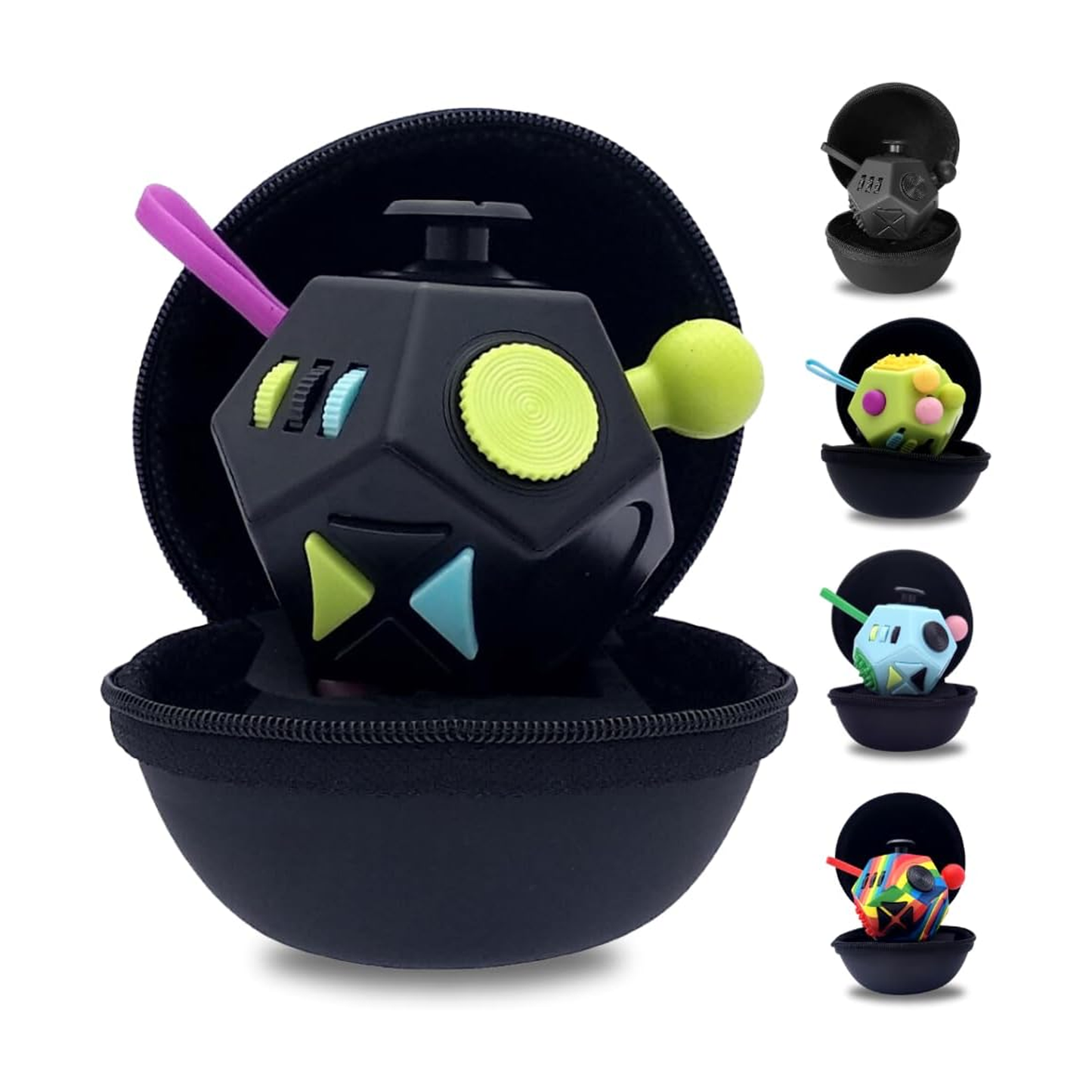PILPOC theFube 12-Sided Fidget Cube – Anti-Stress Anxiety Toy for Kids & Adults, ADHD & ADD Focus Fidget Dice with Carry Case (Black & Mix)