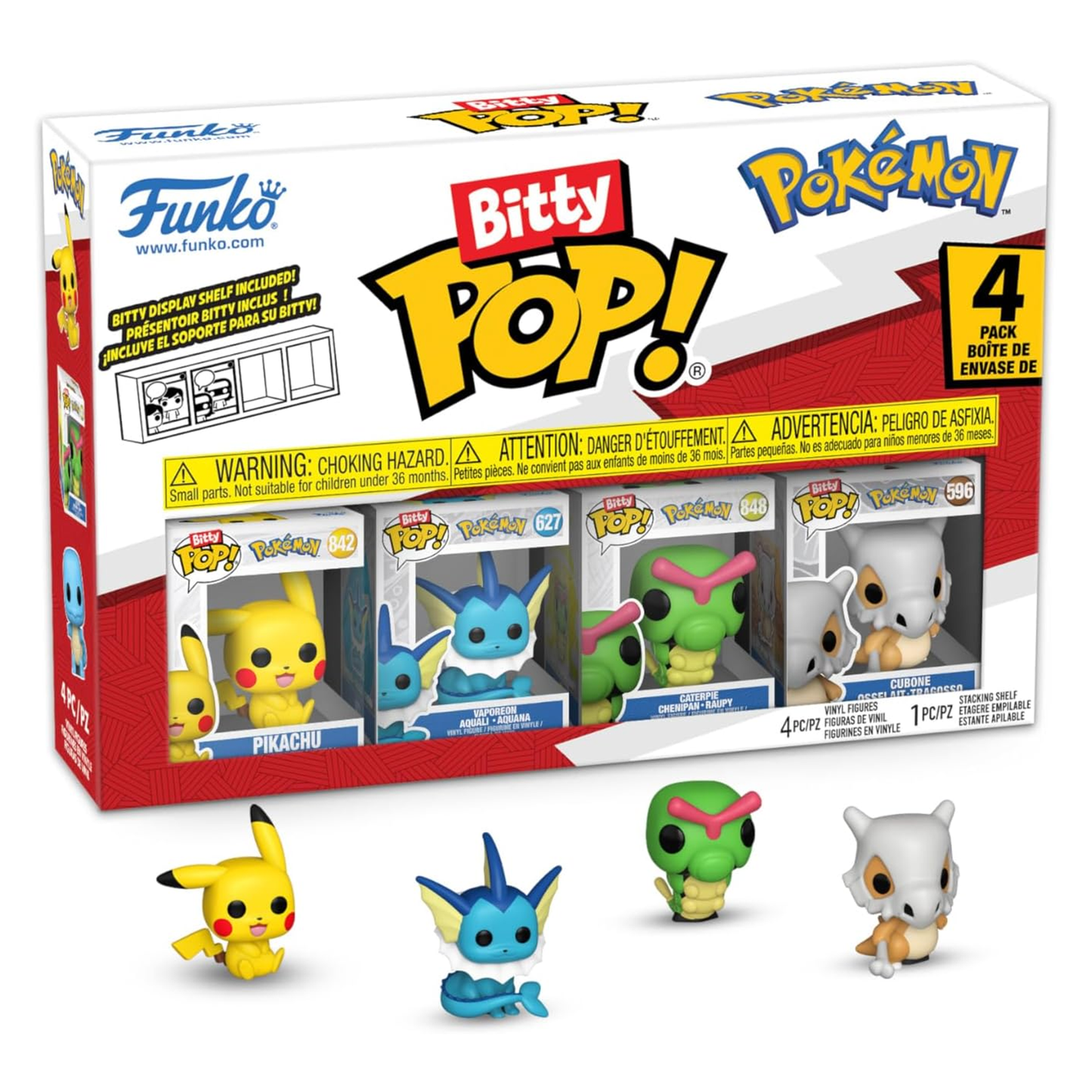 Funko Bitty Pop! Pokemon packaging with figures displayed in front