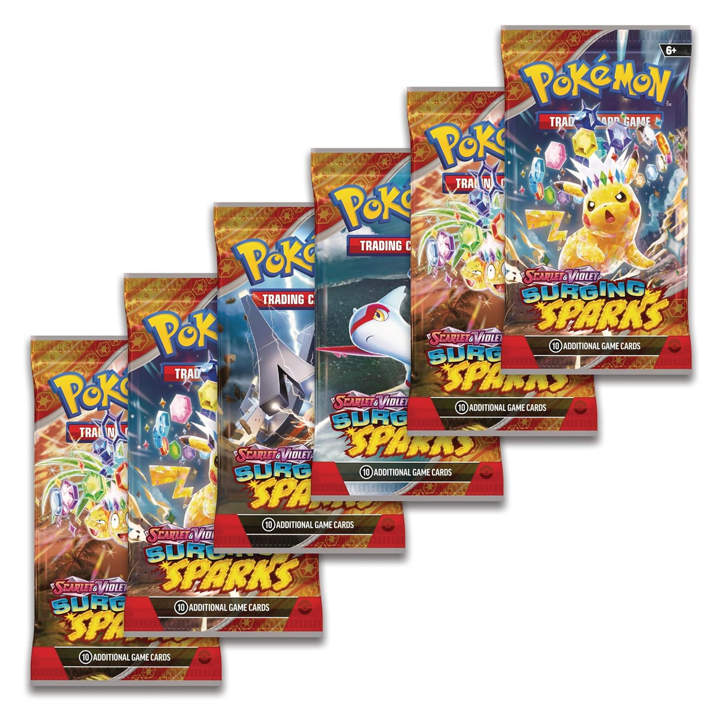 Collection of Pokémon trading card game packs on a white background