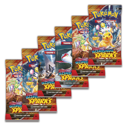Collection of Pokémon trading card game packs on a white background