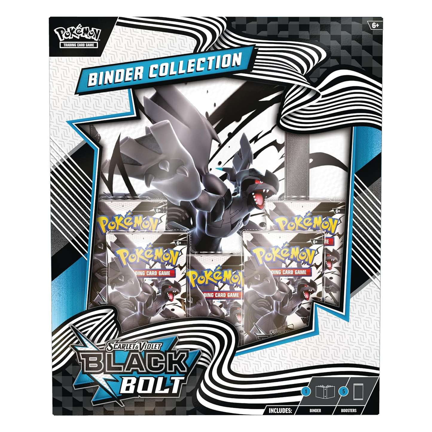 Pokémon Black Bolt Binder Collection packaging with Pokémon characters and text.