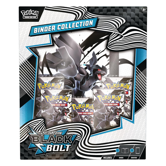 Pokémon Black Bolt Binder Collection packaging with Pokémon characters and text.