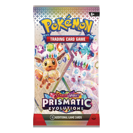 Pokémon Trading Card Game Prismatic Evolutions pack on a white background