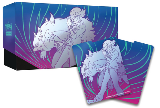 Card game box with character and wolf illustration on a colorful background