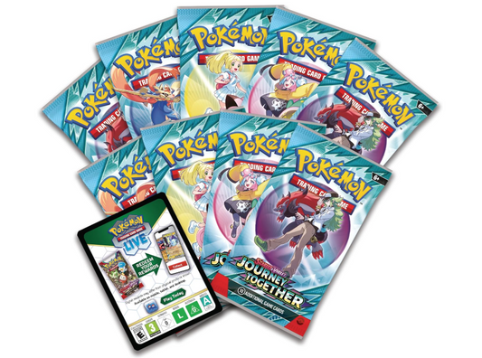 Collection of Pokémon trading cards with a smartphone displaying a Pokémon game app.