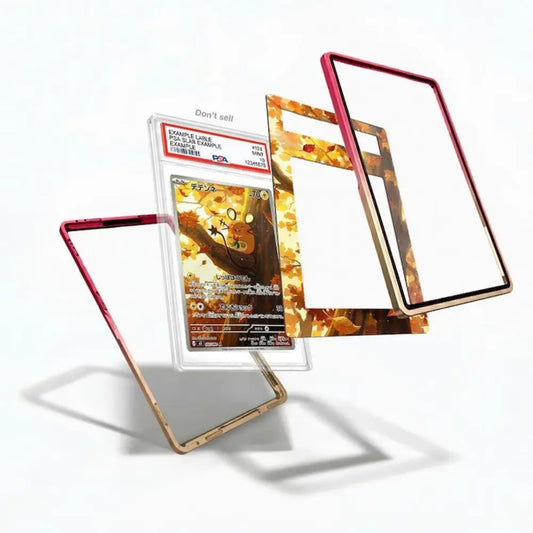 Card with red border and gold design on a white background