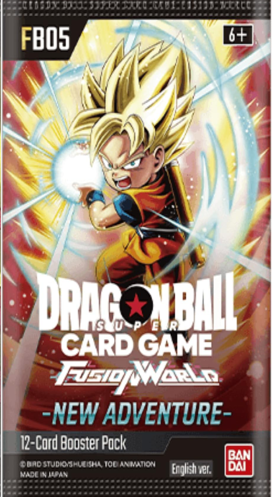 Dragon Ball Super TCG Fusion World New Adventures Booster Pack (English Version) featuring collectible cards, new heroes, and vibrant battle artwork.