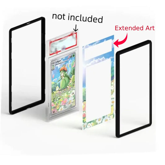 Card holder with extended art feature and 'not included' text on a white background
