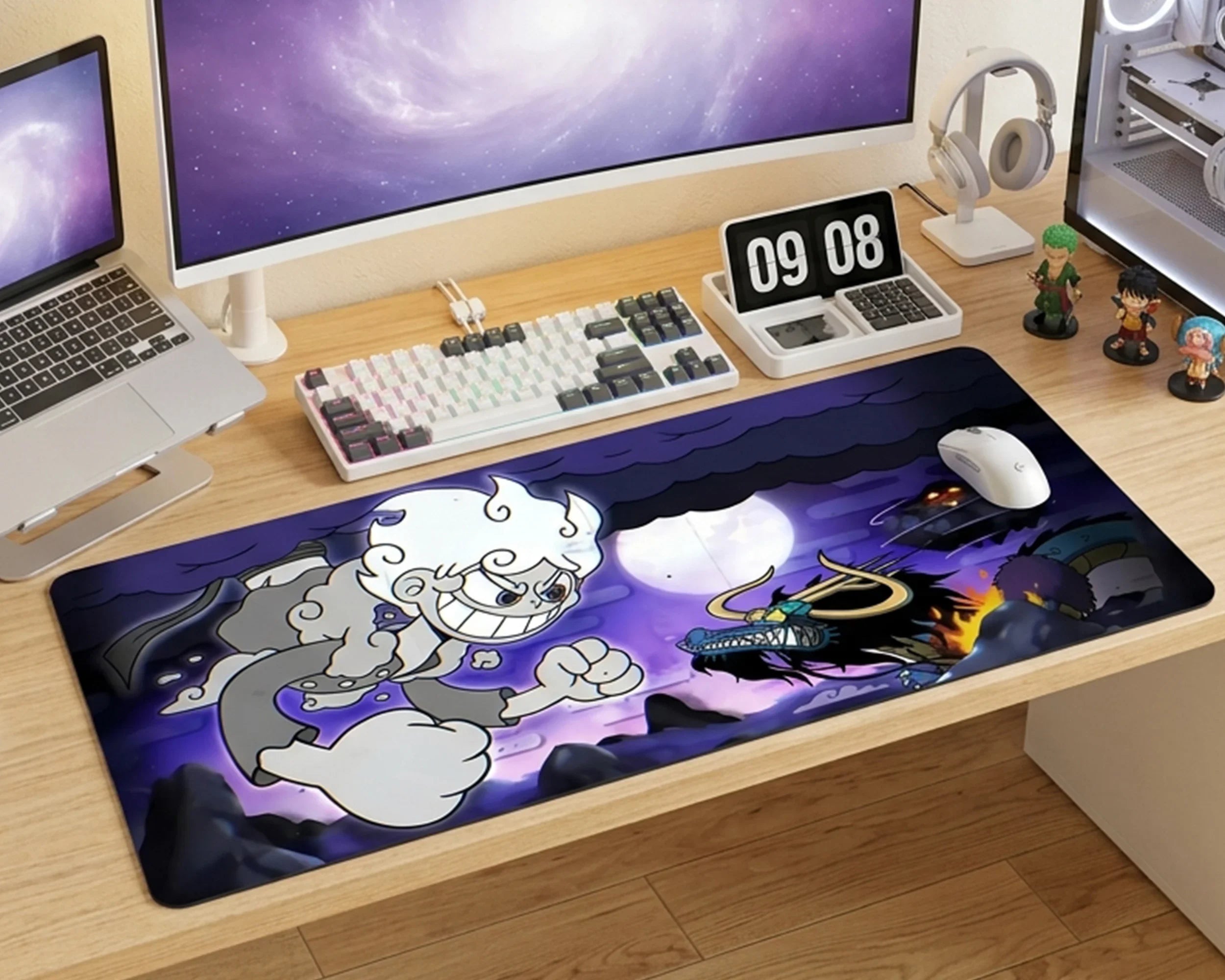 gear 5 mousepad Gear 5 Luffy vs Dragon Mousepad Anime Desk Mat Night Battle