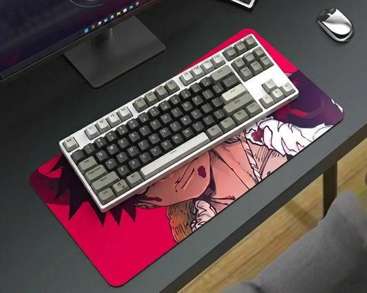 Luffy Emotional Battle Mousepad Anime Desk Mat XL One Piece Intense Scene Gaming Mouse Pad Dark Red Dramatic Design - PokeTCG