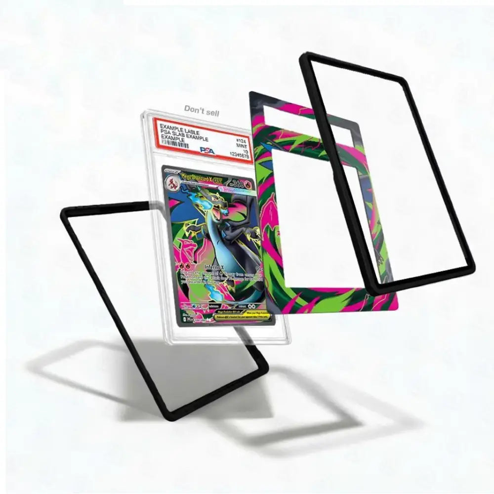 Card with colorful design and protective sleeves on a white background