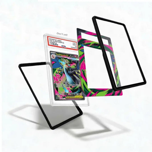 Card with colorful design and protective sleeves on a white background
