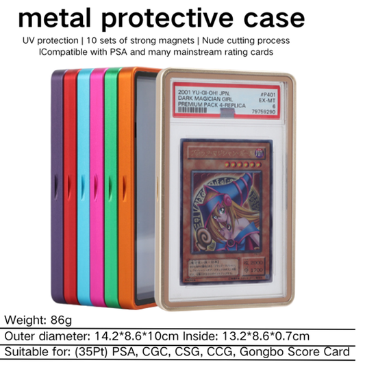 Metal protective case for card with colorful options on a white background