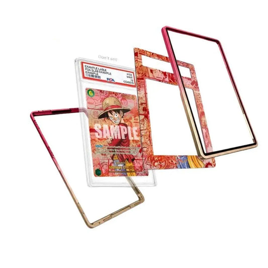 Card with 'SAMPLE' text and colorful borders on a white background