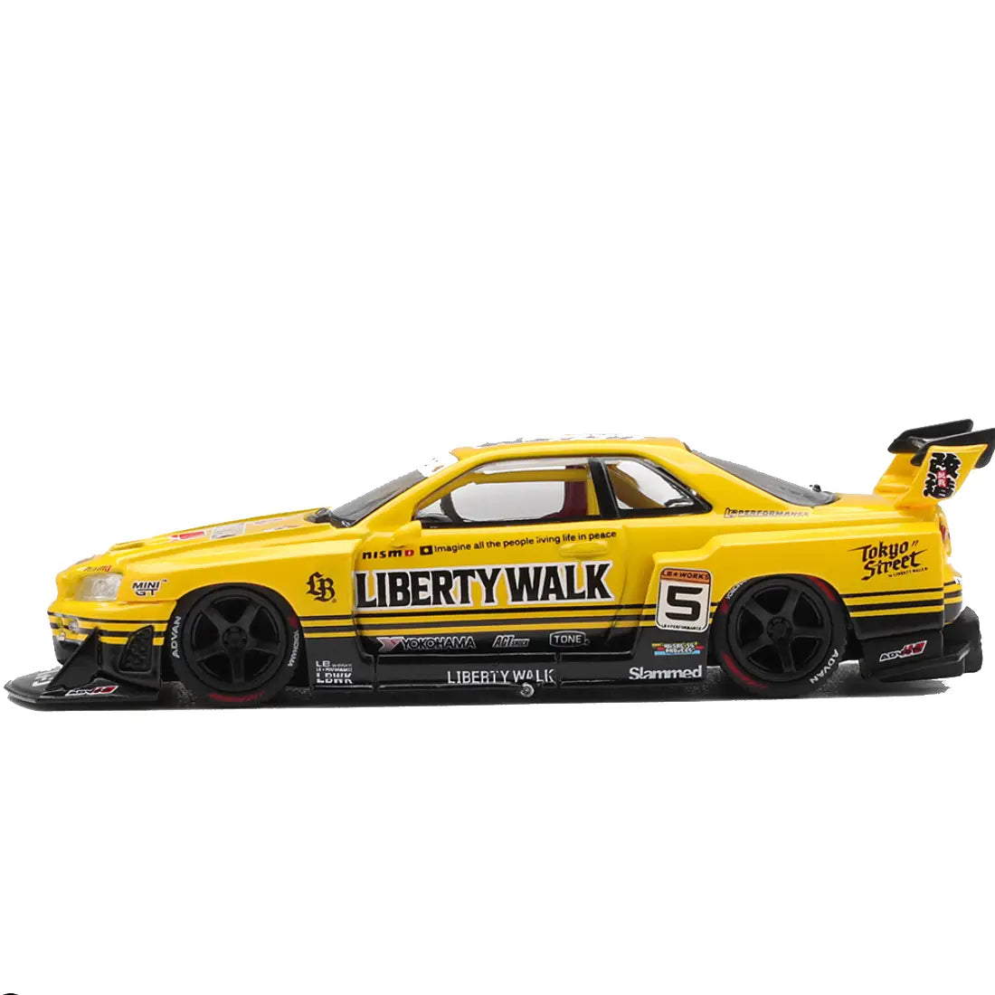 MINI GT Nissan LB-ER34 Super Silhouette Skyline Sport Yellow 2026 – 1:64 Liberty Walk Diecast Model Car