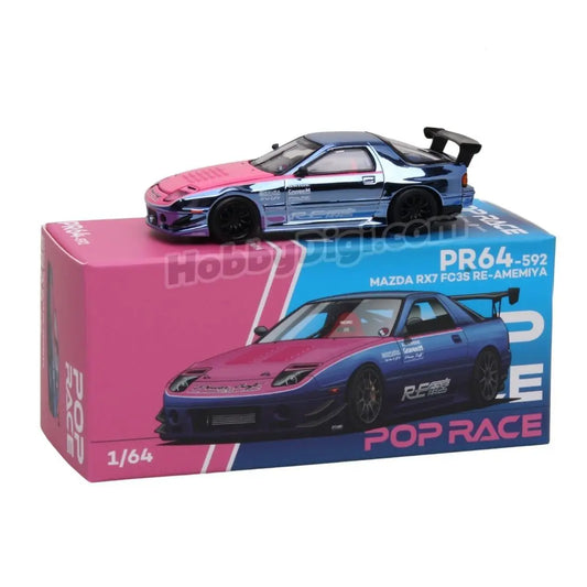 POP RACE Mazda RX-7 FC3S RE-Amemiya STREET7 Chrome PR640592 – 1:64 Premium JDM Diecast Model Car