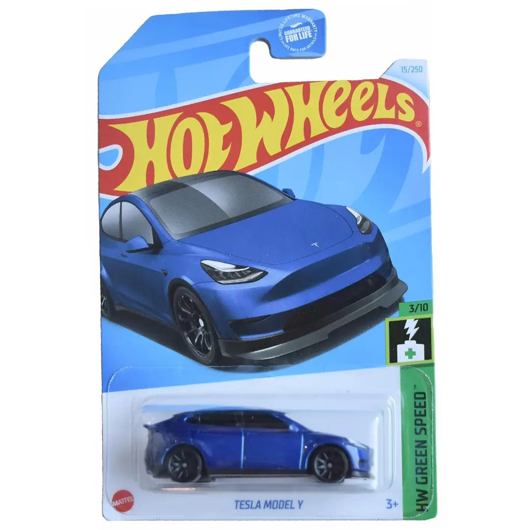 Hot Wheels Tesla Model Y Blue HW Green Speed 15/250 1:64
