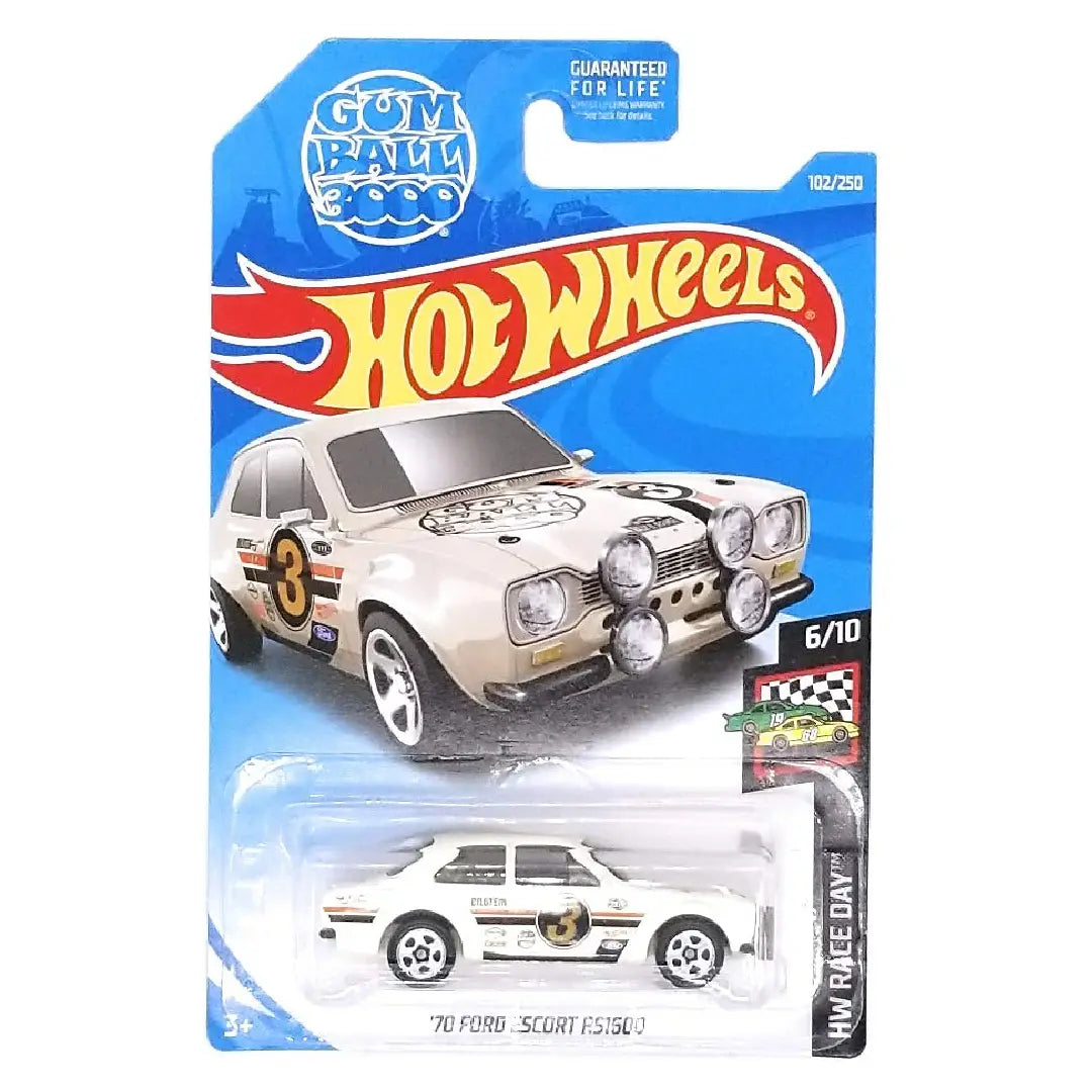 Hot Wheels '70 Ford Escort RS1600 White Gumball 3000 HW Race Day 102/250 1:64
