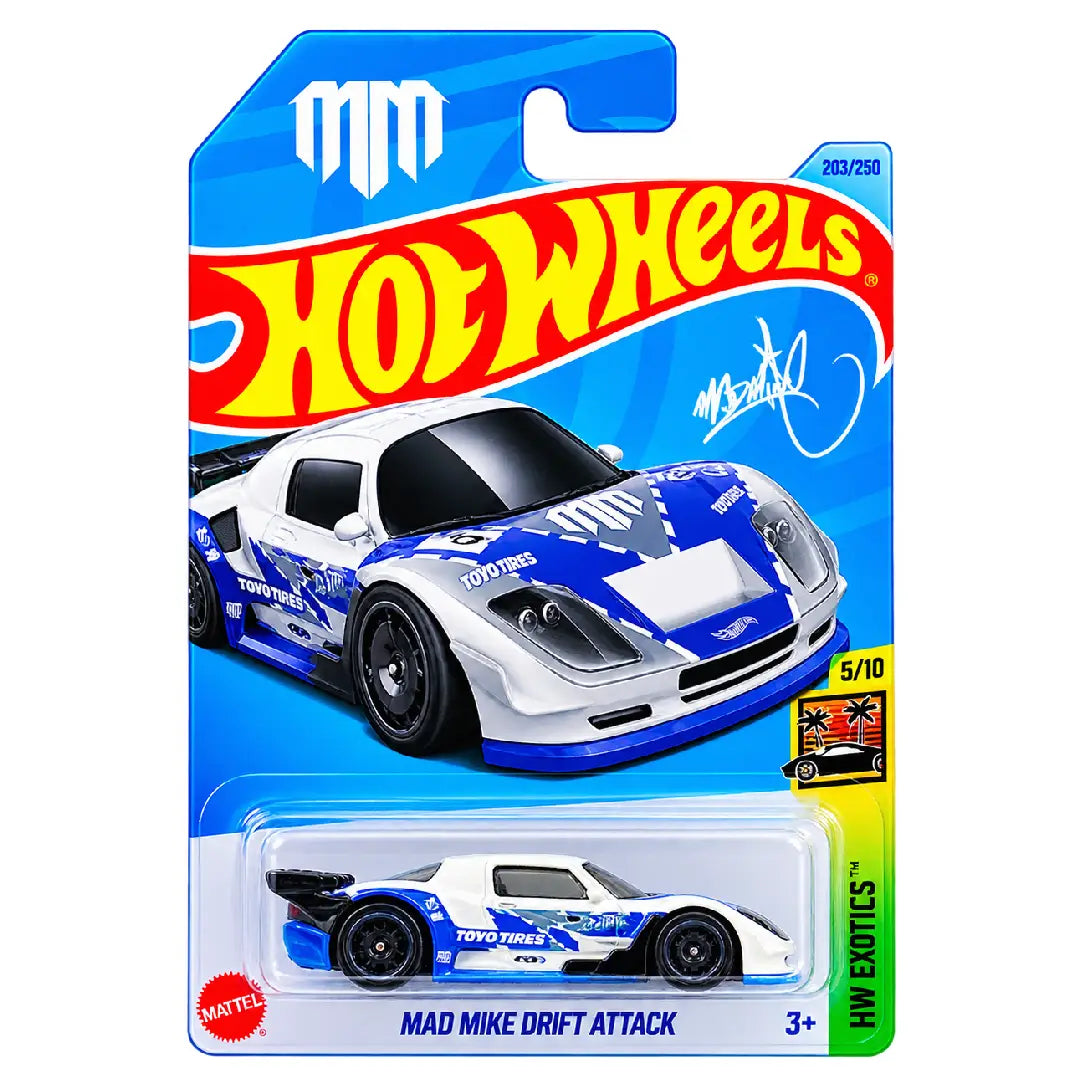Hot Wheels Mad Mike Drift Attack White HW Exotics 209/250 1:64 Diecast