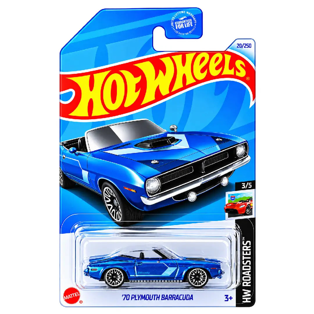 Hot Wheels '70 Plymouth Barracuda Blue HW Roadsters 3/5 20/250 1:64 Diecast