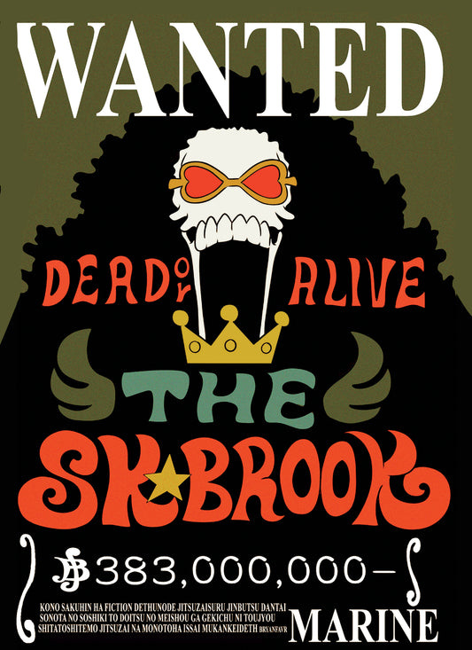 One Piece Brook Wanted Poster Soul King Dead or Alive Anime Wall Art - PokeTCG