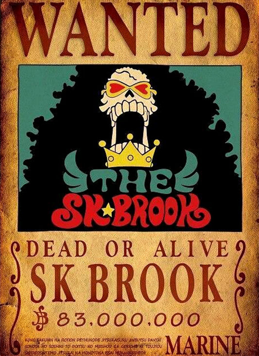 One Piece Brook Wanted Poster Dead or Alive Anime Wall Art Soul King Pirate Print Vintage Decor - PokeTCG