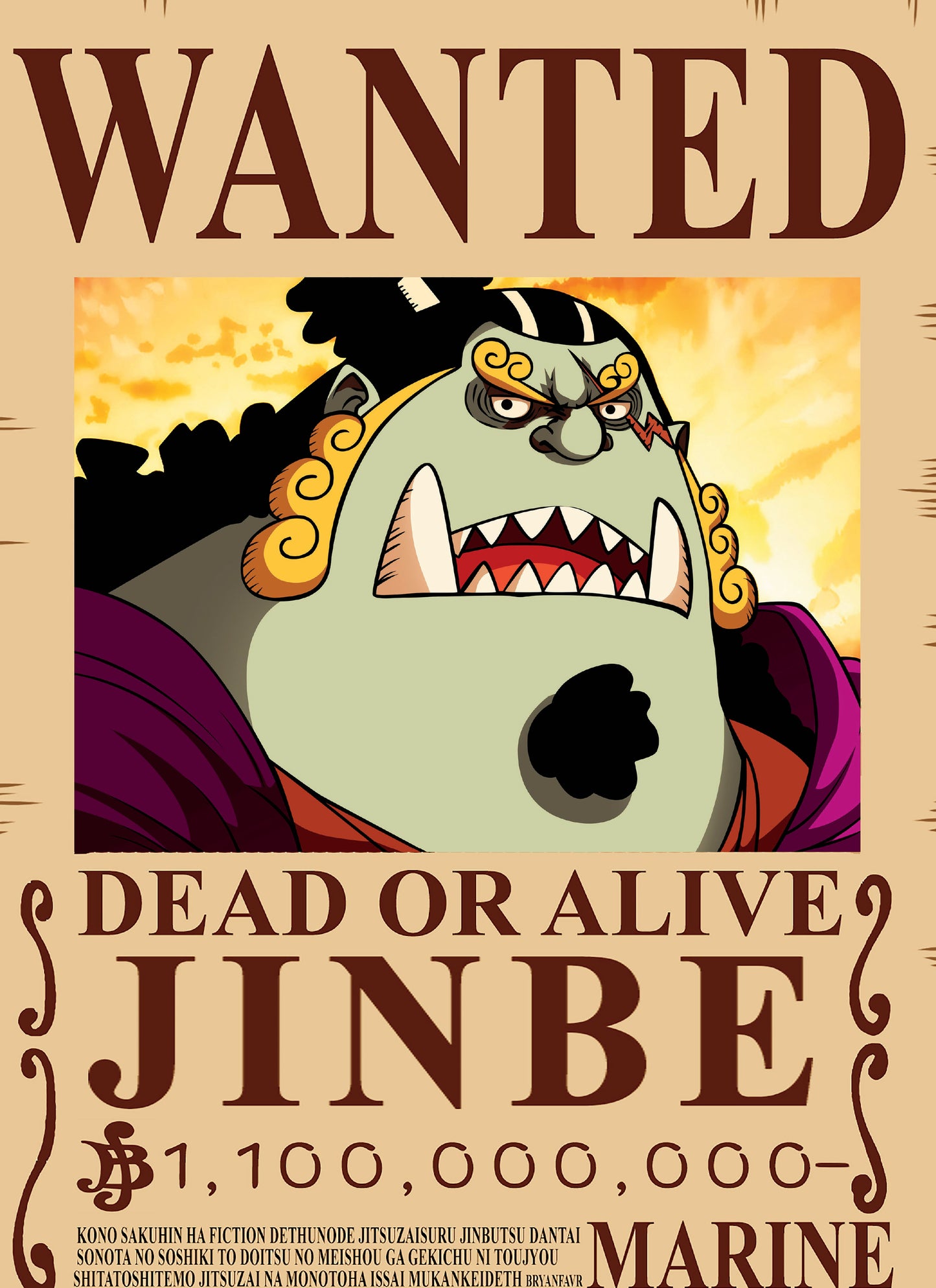 One Piece Jinbe Wanted Poster Dead or Alive Anime Wall Art Pirate Bounty - PokeTCG