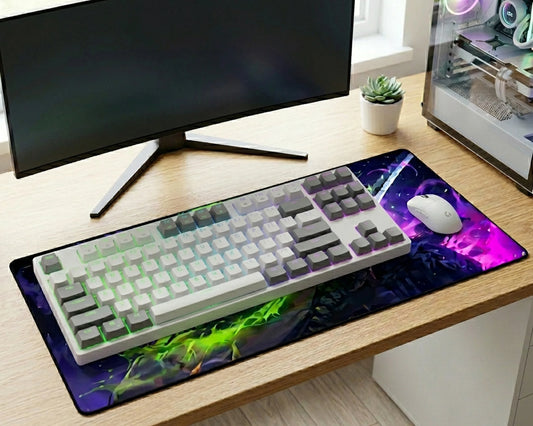 One Piece Roronoa Zoro Neon Aura Gaming Mousepad Anime Desk Mat Green Purple Energy Sword Design XL - PokeTCG